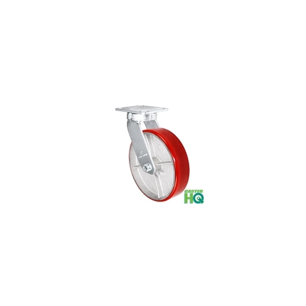 8"x2" Kingpinless Swivel Plate Caster, Polyurethane on Steel Wheel